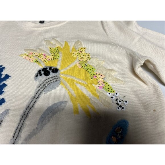 Escada Sweater Virgin Wool Embroidered Flowers Women's Size S FLAW - Picture 3 of 9